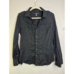 Affliction XL Black Long Sleeve Embroidered Button-Up Shirt Studded Cross Design